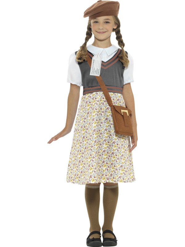Evacuee School Girl Costume -  Grey - 22483S