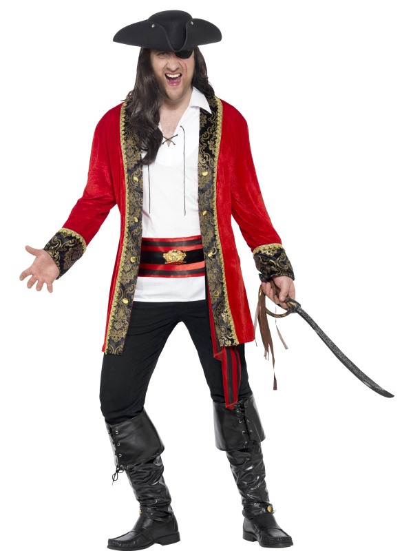 Curves Pirate Captain Costume -  Red - 24464XL