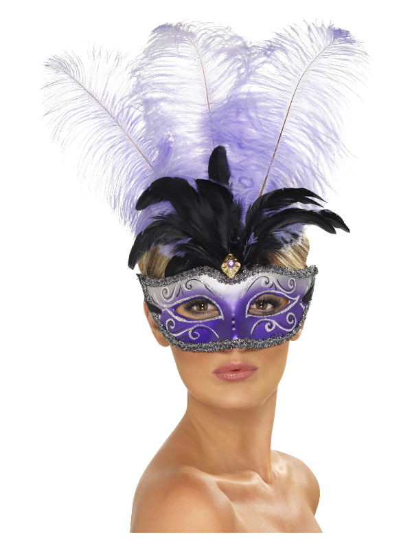 Venetian Colombina Eyemask with Multicolour Plume -  - 39045