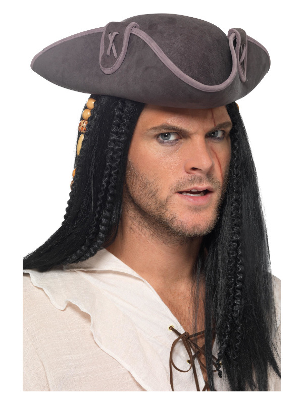 Tricorn Pirate Captain Hat -  Grey - 40378