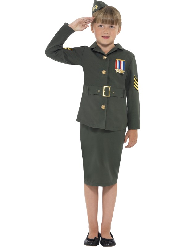 WW2 Army Girl Costume -  Khaki Green - 41104M