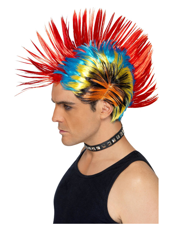 80s Street Punk Wig -  Mohawk -  Multi-Coloured - 42285