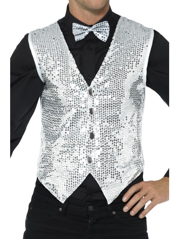 Sequin Waistcoat -  Silver - 42938XL