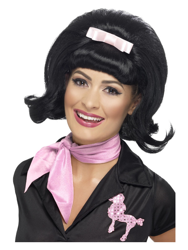 50s Flicked Beehive Bob -  Black - 43226