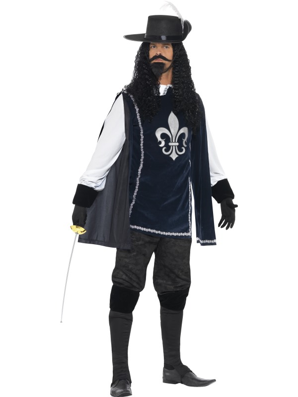 Musketeer Male Costume -  with Top -  Hat -  Navy - 43415L