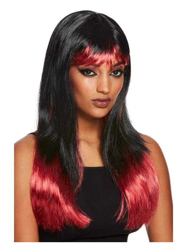 Bleeding Dip Dye Wig -  Black & Red - 44996