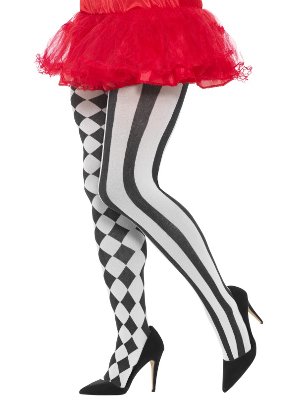 Harlequin Tights -  Plus Size -  White & Black - 45026
