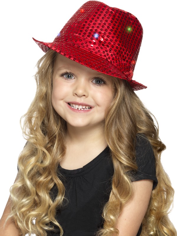 Light Up Sequin Trilby Hat -  Red - 47066