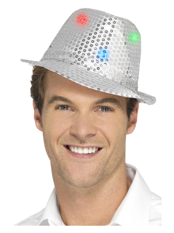 Light Up Sequin Trilby Hat -  Silver - 47068