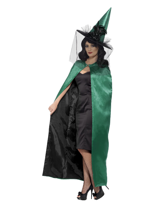 Deluxe Reversible Witch Cape -  Green & Black - 48324