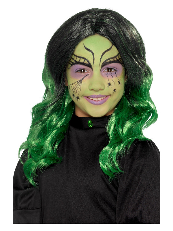Kids Witch Wig -  Black & Green - 49120