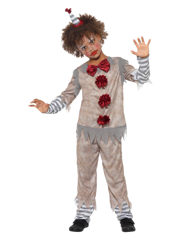 Vintage Clown Boy Costume -  Grey & Red - 49844L