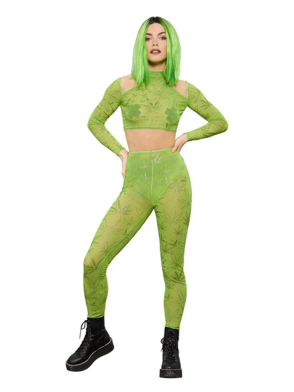 Fever Cannabis Sheer Crop Top & Leggings - 61136S